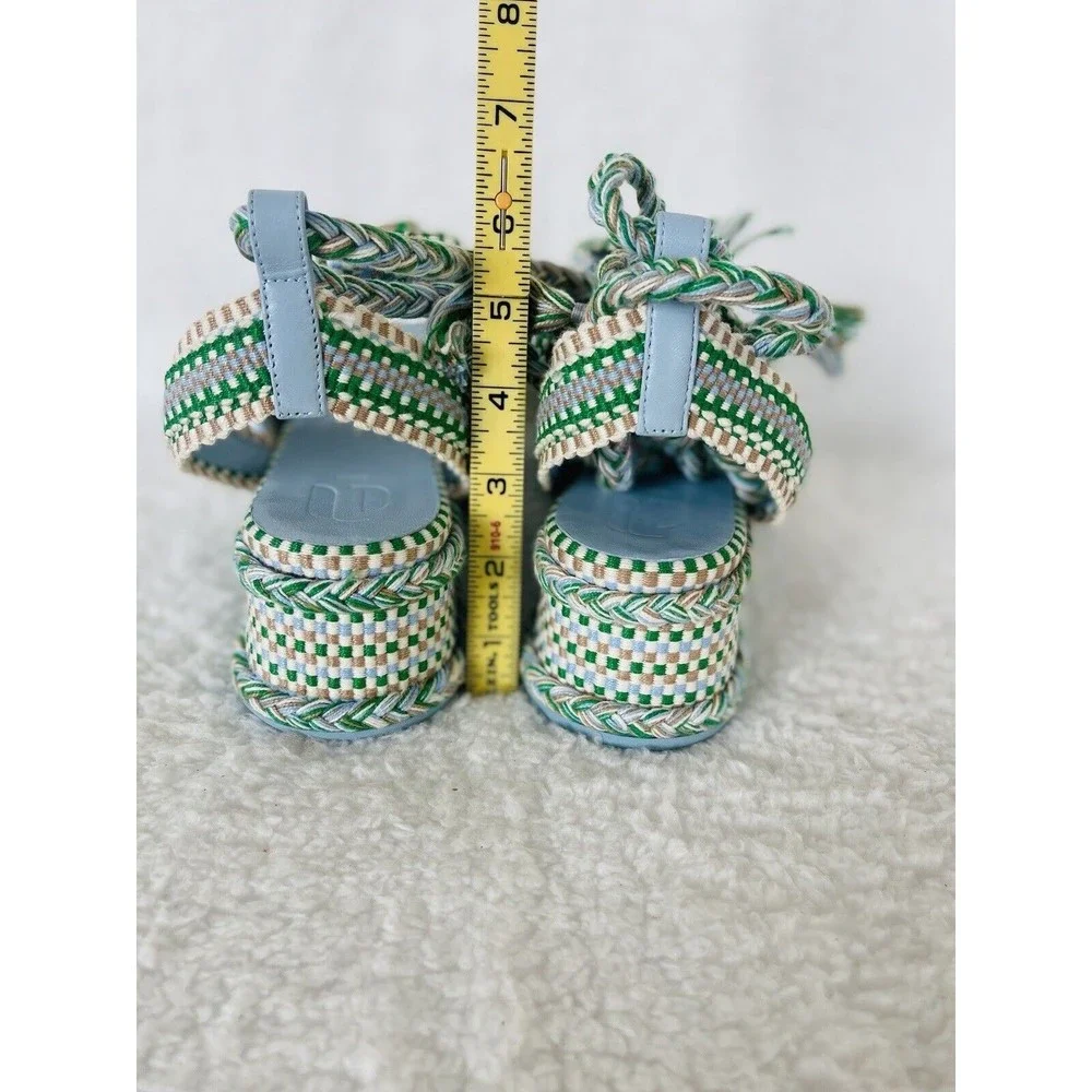 Anthropologie Amambaih Women Manuela Green Blue Strappy Wedge Sandals Sz 36/5 US